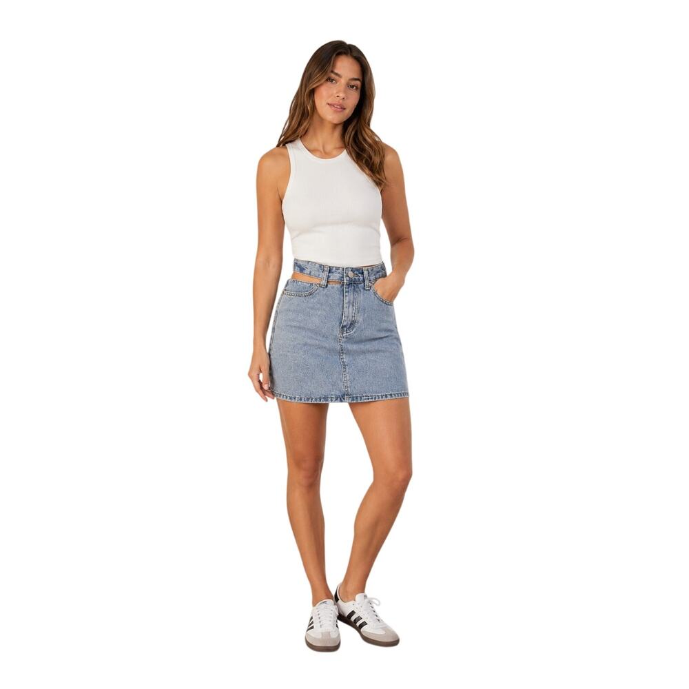 Denim Mini Skirt High Waist Side Cutout A Line Y2K  Blue Wash S